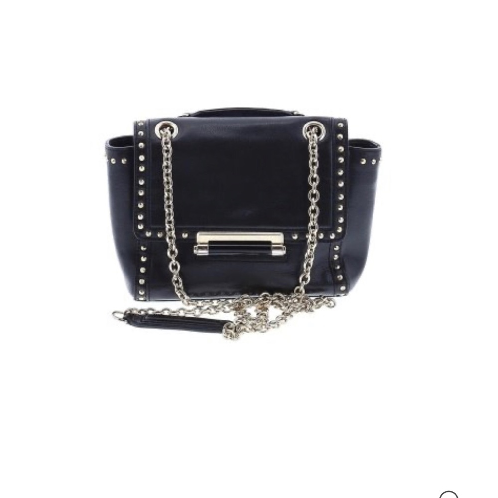 Dian Von Furstenberg Black Moto Leather Crossbody Purse Bag Nice Hardware Rivets - Picture 2 of 12
